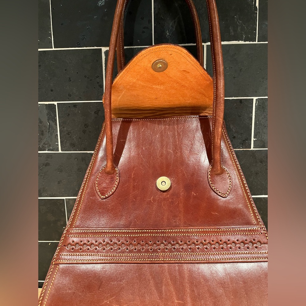 Vintage Brown Leather Bohemian Satchel Purse Bag Tote Western - Picture 2 of 12